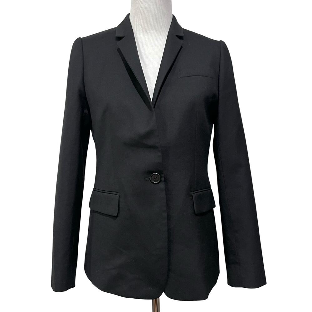 J. Crew Womens Super 120s Blazer Single Button Jacket 100% Wool Size 6 Black